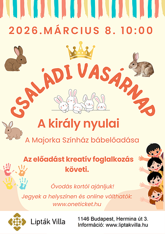 CSALÁDI VASÁRNAP: A király nyulai bábelőadás + kreatív foglalkozás